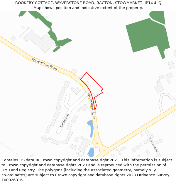 ROOKERY COTTAGE, WYVERSTONE ROAD, BACTON, STOWMARKET, IP14 4LQ: Location map and indicative extent of plot