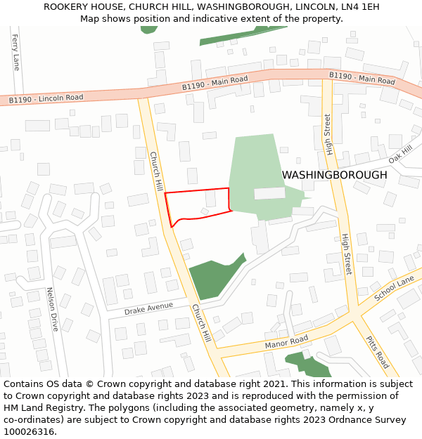 ROOKERY HOUSE, CHURCH HILL, WASHINGBOROUGH, LINCOLN, LN4 1EH: Location map and indicative extent of plot
