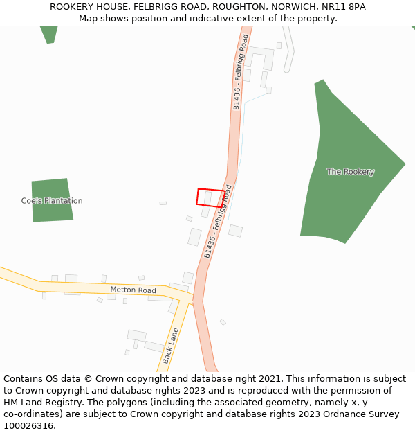 ROOKERY HOUSE, FELBRIGG ROAD, ROUGHTON, NORWICH, NR11 8PA: Location map and indicative extent of plot