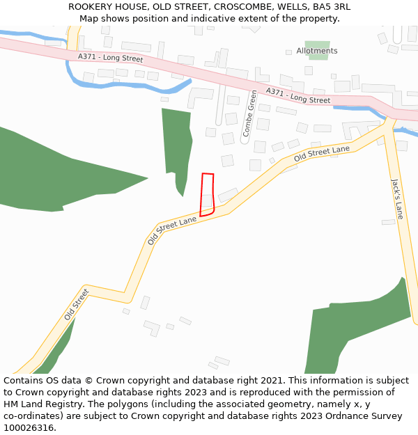 ROOKERY HOUSE, OLD STREET, CROSCOMBE, WELLS, BA5 3RL: Location map and indicative extent of plot