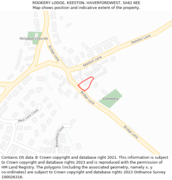 ROOKERY LODGE, KEESTON, HAVERFORDWEST, SA62 6EE: Location map and indicative extent of plot