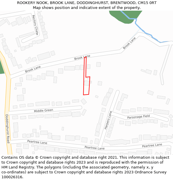 ROOKERY NOOK, BROOK LANE, DODDINGHURST, BRENTWOOD, CM15 0RT: Location map and indicative extent of plot