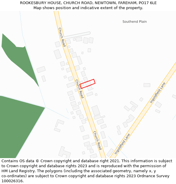 ROOKESBURY HOUSE, CHURCH ROAD, NEWTOWN, FAREHAM, PO17 6LE: Location map and indicative extent of plot