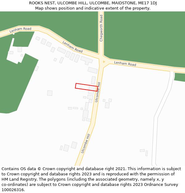 ROOKS NEST, ULCOMBE HILL, ULCOMBE, MAIDSTONE, ME17 1DJ: Location map and indicative extent of plot