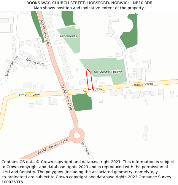 ROOKS WAY, CHURCH STREET, HORSFORD, NORWICH, NR10 3DB: Location map and indicative extent of plot