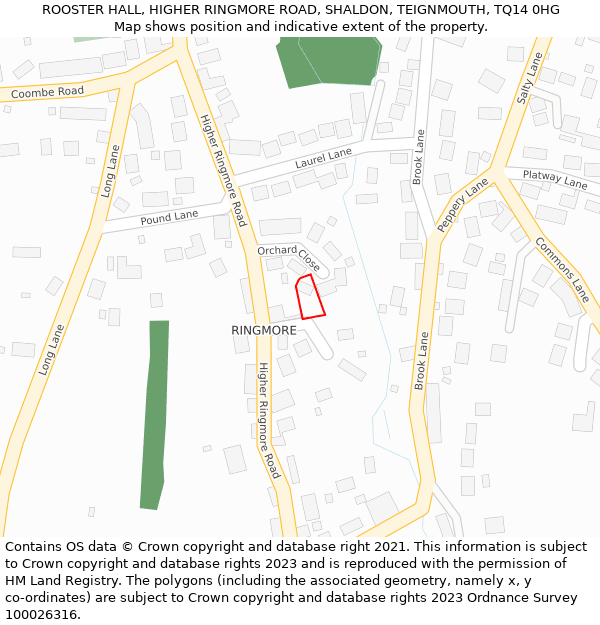 ROOSTER HALL, HIGHER RINGMORE ROAD, SHALDON, TEIGNMOUTH, TQ14 0HG: Location map and indicative extent of plot