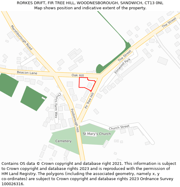 RORKES DRIFT, FIR TREE HILL, WOODNESBOROUGH, SANDWICH, CT13 0NL: Location map and indicative extent of plot