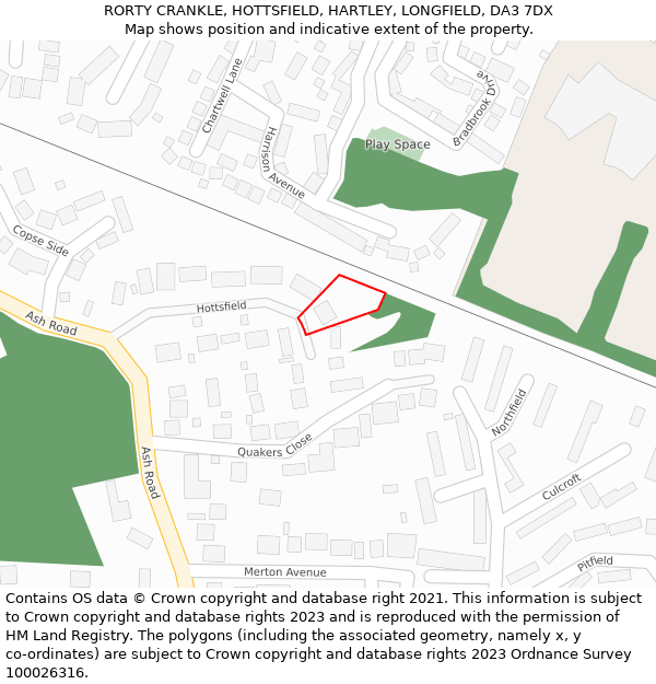 RORTY CRANKLE, HOTTSFIELD, HARTLEY, LONGFIELD, DA3 7DX: Location map and indicative extent of plot