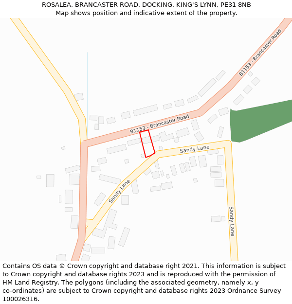 ROSALEA, BRANCASTER ROAD, DOCKING, KING'S LYNN, PE31 8NB: Location map and indicative extent of plot