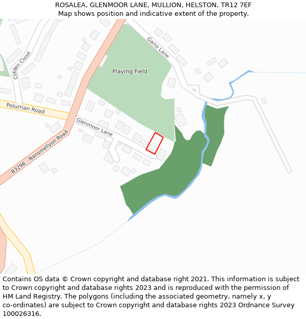 ROSALEA, GLENMOOR LANE, MULLION, HELSTON, TR12 7EF: Location map and indicative extent of plot