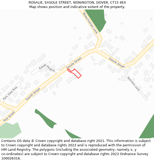 ROSALIE, EASOLE STREET, NONINGTON, DOVER, CT15 4EX: Location map and indicative extent of plot