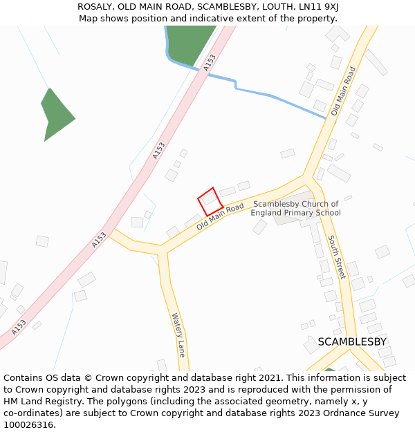 ROSALY, OLD MAIN ROAD, SCAMBLESBY, LOUTH, LN11 9XJ: Location map and indicative extent of plot