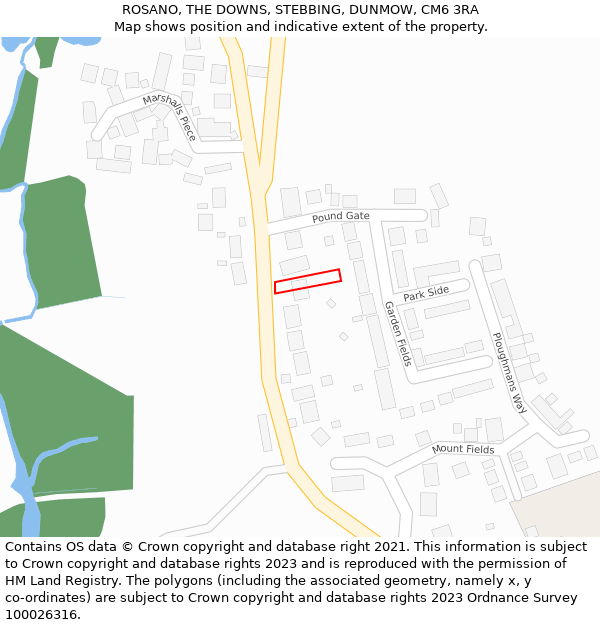 ROSANO, THE DOWNS, STEBBING, DUNMOW, CM6 3RA: Location map and indicative extent of plot