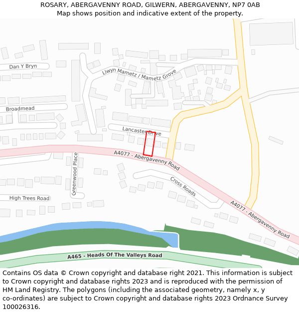 ROSARY, ABERGAVENNY ROAD, GILWERN, ABERGAVENNY, NP7 0AB: Location map and indicative extent of plot