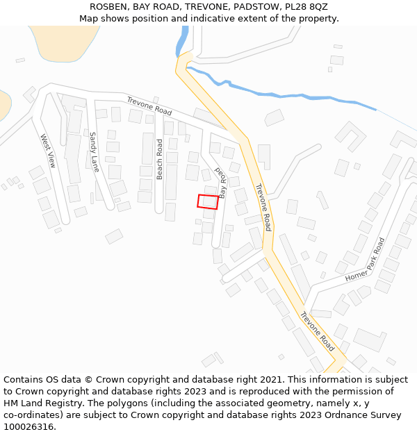 ROSBEN, BAY ROAD, TREVONE, PADSTOW, PL28 8QZ: Location map and indicative extent of plot