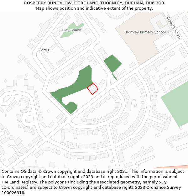 ROSBERRY BUNGALOW, GORE LANE, THORNLEY, DURHAM, DH6 3DR: Location map and indicative extent of plot