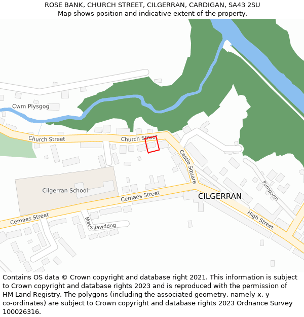 ROSE BANK, CHURCH STREET, CILGERRAN, CARDIGAN, SA43 2SU: Location map and indicative extent of plot