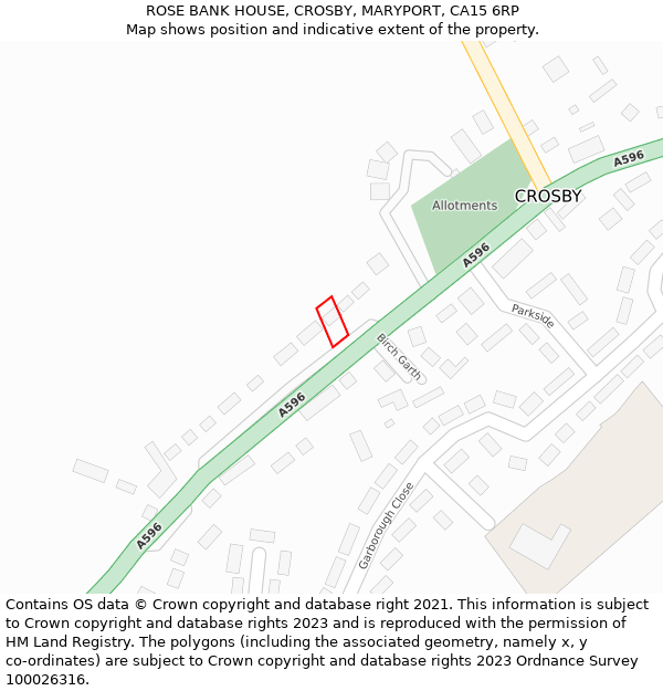 ROSE BANK HOUSE, CROSBY, MARYPORT, CA15 6RP: Location map and indicative extent of plot