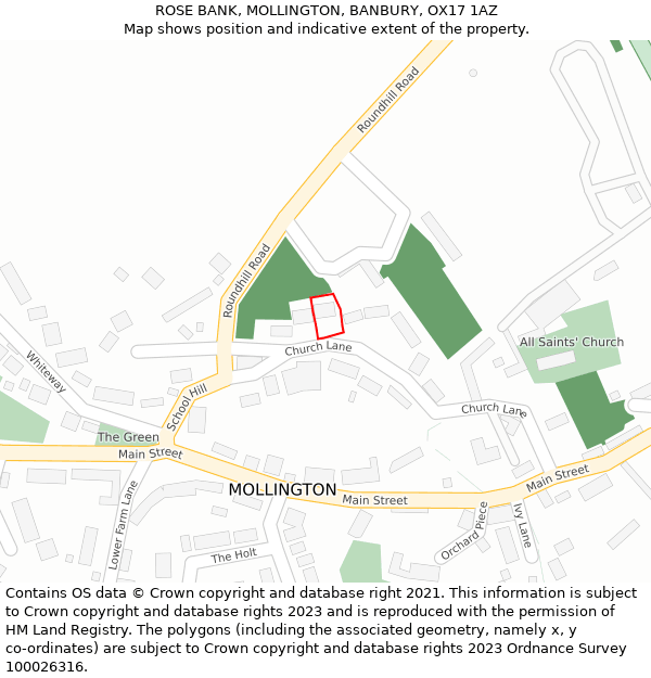 ROSE BANK, MOLLINGTON, BANBURY, OX17 1AZ: Location map and indicative extent of plot