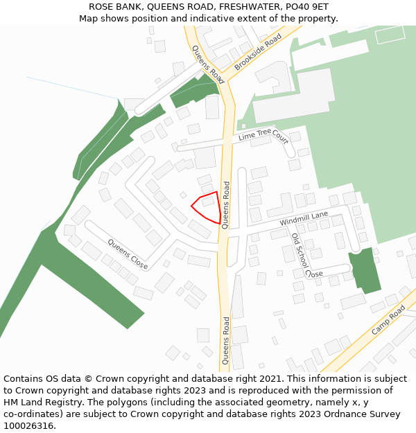 ROSE BANK, QUEENS ROAD, FRESHWATER, PO40 9ET: Location map and indicative extent of plot