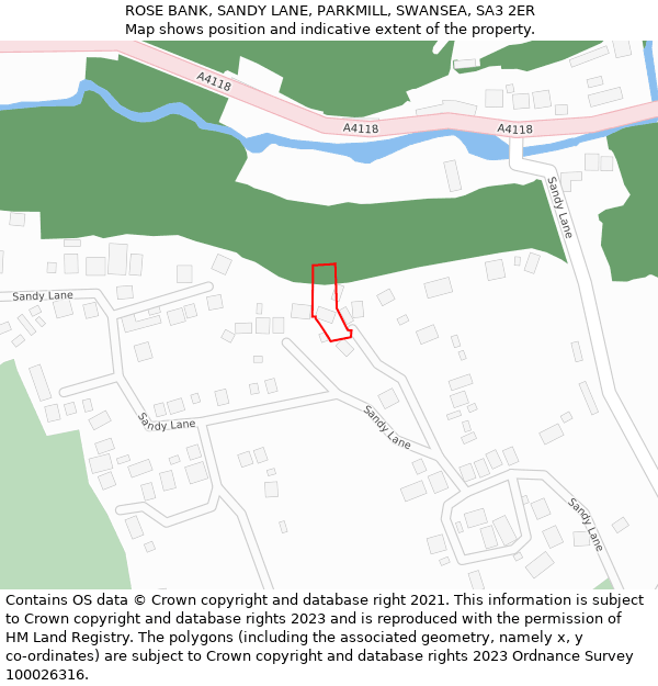 ROSE BANK, SANDY LANE, PARKMILL, SWANSEA, SA3 2ER: Location map and indicative extent of plot