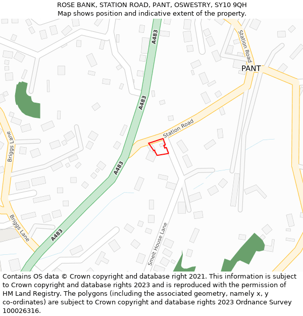 ROSE BANK, STATION ROAD, PANT, OSWESTRY, SY10 9QH: Location map and indicative extent of plot