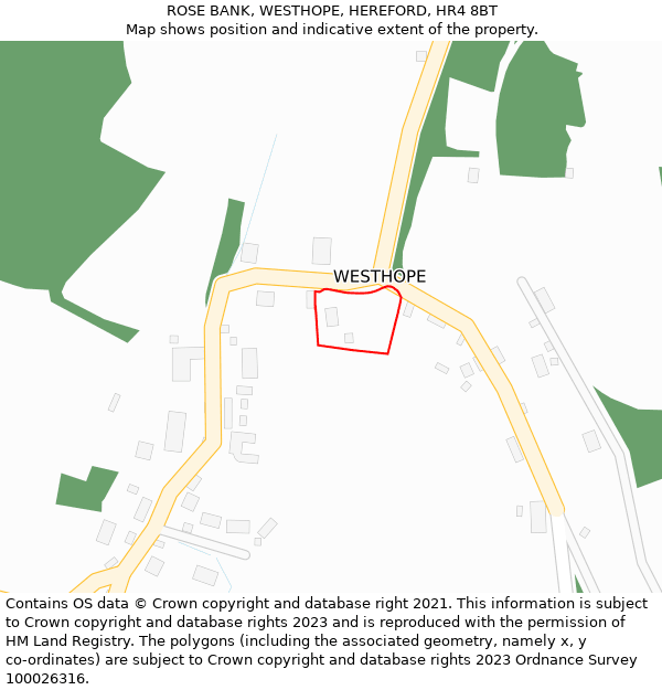 ROSE BANK, WESTHOPE, HEREFORD, HR4 8BT: Location map and indicative extent of plot