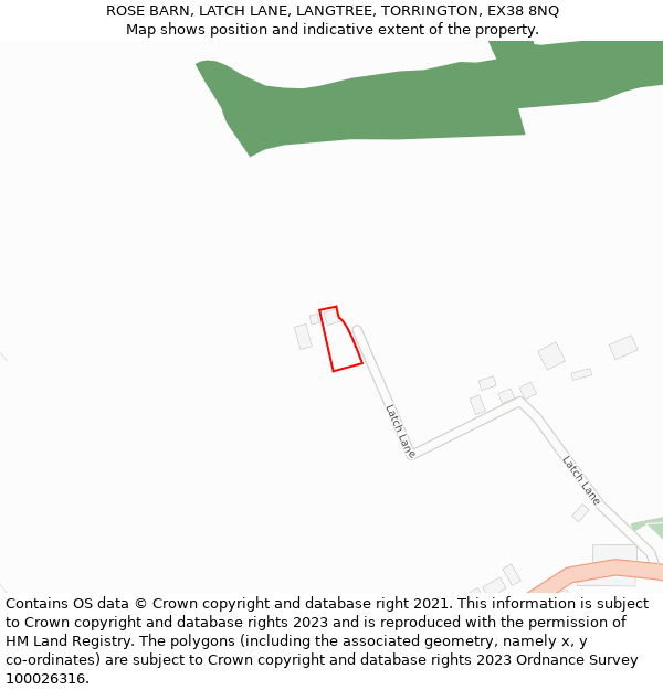 ROSE BARN, LATCH LANE, LANGTREE, TORRINGTON, EX38 8NQ: Location map and indicative extent of plot