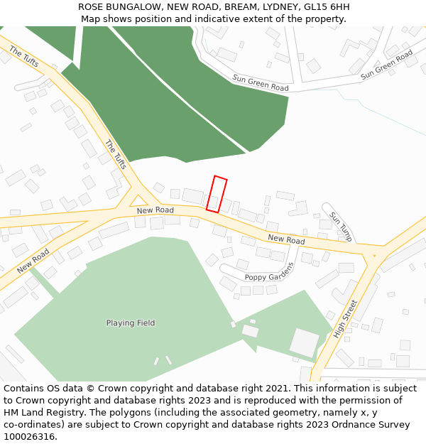 ROSE BUNGALOW, NEW ROAD, BREAM, LYDNEY, GL15 6HH: Location map and indicative extent of plot