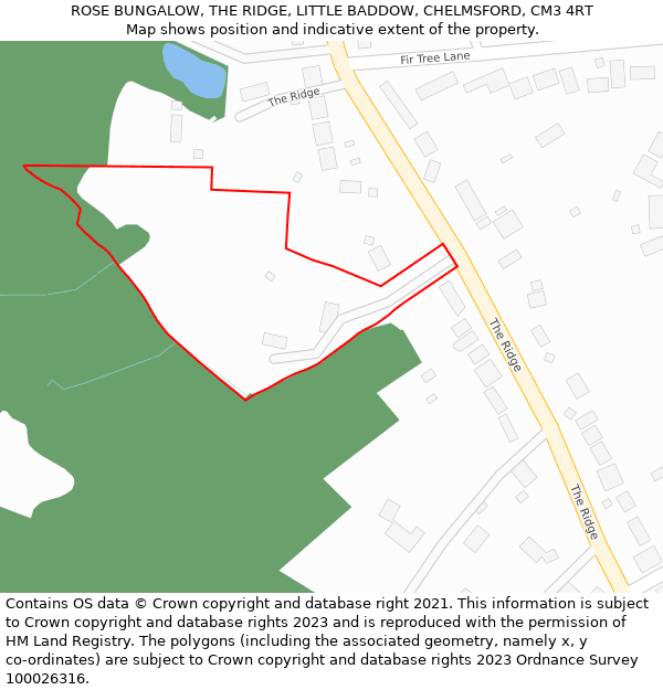 ROSE BUNGALOW, THE RIDGE, LITTLE BADDOW, CHELMSFORD, CM3 4RT: Location map and indicative extent of plot