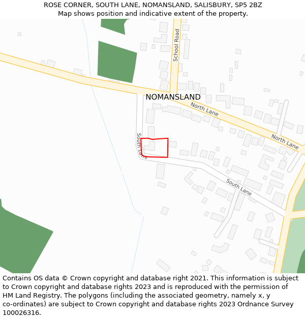 ROSE CORNER, SOUTH LANE, NOMANSLAND, SALISBURY, SP5 2BZ: Location map and indicative extent of plot