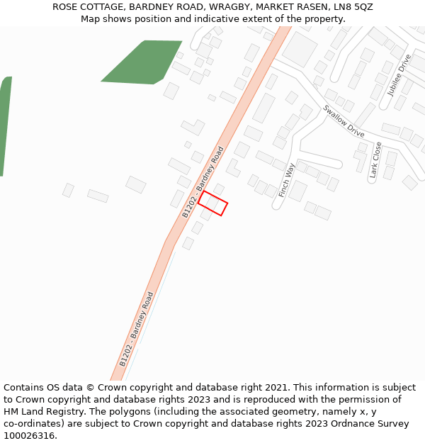 ROSE COTTAGE, BARDNEY ROAD, WRAGBY, MARKET RASEN, LN8 5QZ: Location map and indicative extent of plot