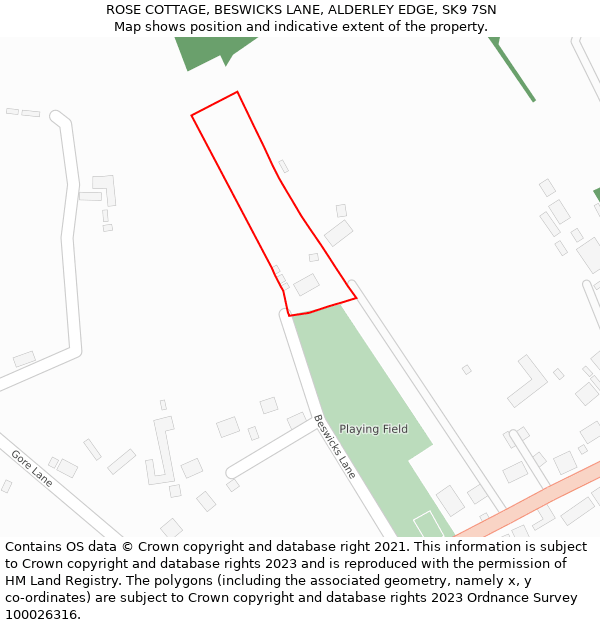 ROSE COTTAGE, BESWICKS LANE, ALDERLEY EDGE, SK9 7SN: Location map and indicative extent of plot