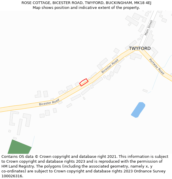 ROSE COTTAGE, BICESTER ROAD, TWYFORD, BUCKINGHAM, MK18 4EJ: Location map and indicative extent of plot