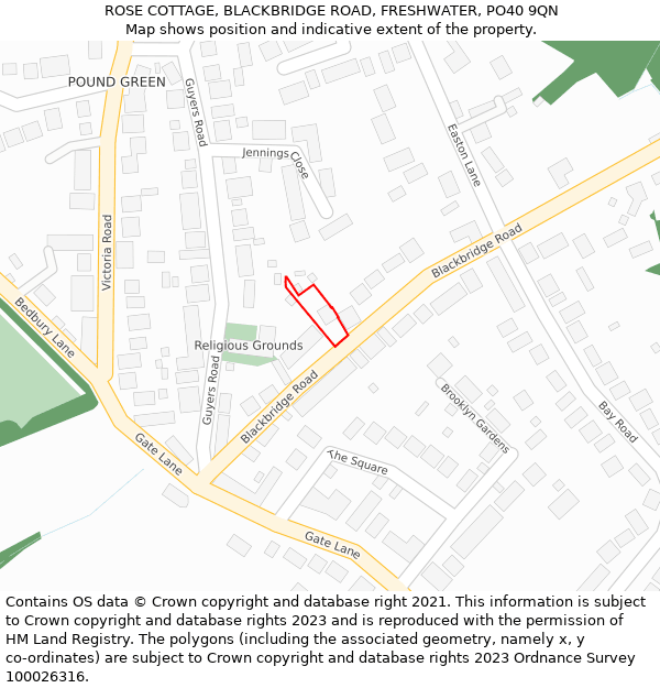 ROSE COTTAGE, BLACKBRIDGE ROAD, FRESHWATER, PO40 9QN: Location map and indicative extent of plot