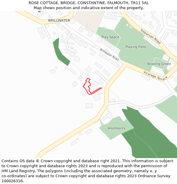 ROSE COTTAGE, BRIDGE, CONSTANTINE, FALMOUTH, TR11 5AL: Location map and indicative extent of plot