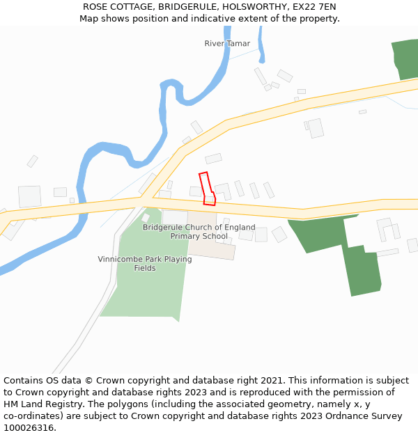 ROSE COTTAGE, BRIDGERULE, HOLSWORTHY, EX22 7EN: Location map and indicative extent of plot