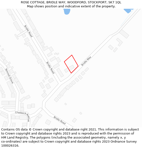 ROSE COTTAGE, BRIDLE WAY, WOODFORD, STOCKPORT, SK7 1QL: Location map and indicative extent of plot