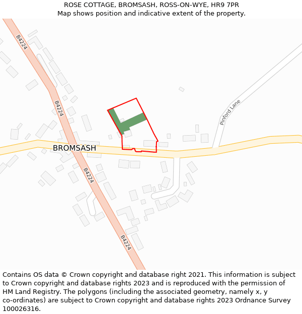 ROSE COTTAGE, BROMSASH, ROSS-ON-WYE, HR9 7PR: Location map and indicative extent of plot