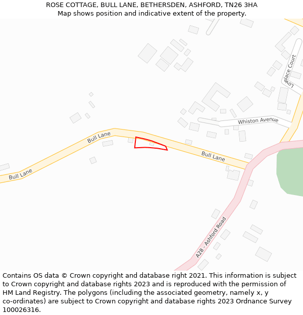 ROSE COTTAGE, BULL LANE, BETHERSDEN, ASHFORD, TN26 3HA: Location map and indicative extent of plot