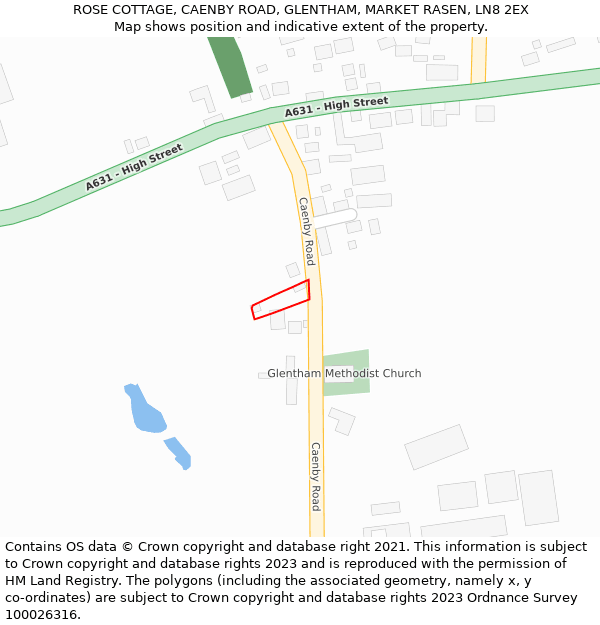 ROSE COTTAGE, CAENBY ROAD, GLENTHAM, MARKET RASEN, LN8 2EX: Location map and indicative extent of plot