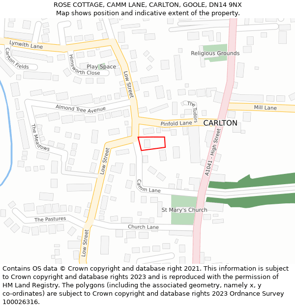 ROSE COTTAGE, CAMM LANE, CARLTON, GOOLE, DN14 9NX: Location map and indicative extent of plot