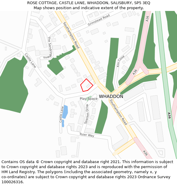 ROSE COTTAGE, CASTLE LANE, WHADDON, SALISBURY, SP5 3EQ: Location map and indicative extent of plot