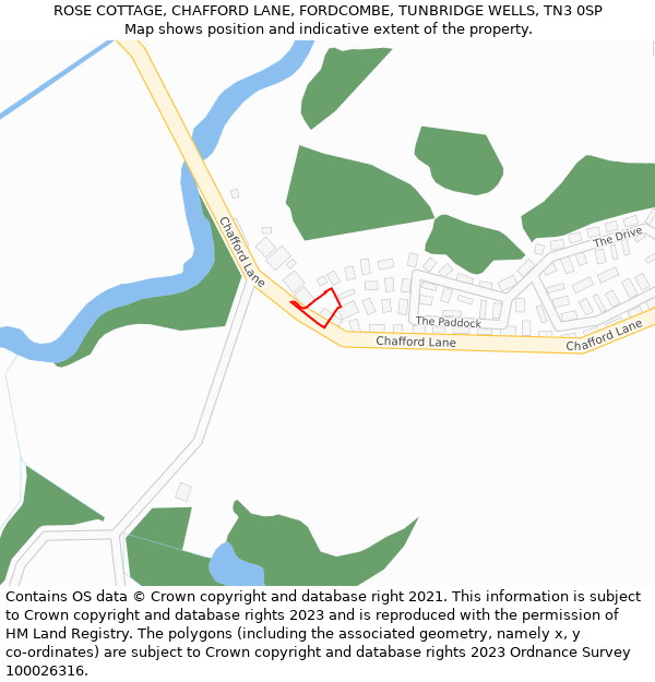 ROSE COTTAGE, CHAFFORD LANE, FORDCOMBE, TUNBRIDGE WELLS, TN3 0SP: Location map and indicative extent of plot