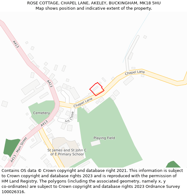 ROSE COTTAGE, CHAPEL LANE, AKELEY, BUCKINGHAM, MK18 5HU: Location map and indicative extent of plot