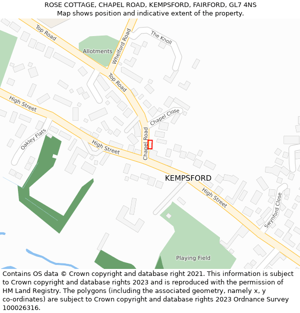 ROSE COTTAGE, CHAPEL ROAD, KEMPSFORD, FAIRFORD, GL7 4NS: Location map and indicative extent of plot