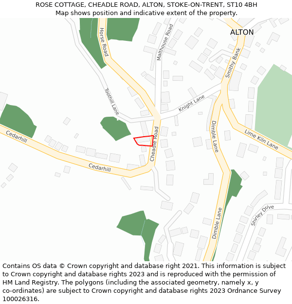 ROSE COTTAGE, CHEADLE ROAD, ALTON, STOKE-ON-TRENT, ST10 4BH: Location map and indicative extent of plot