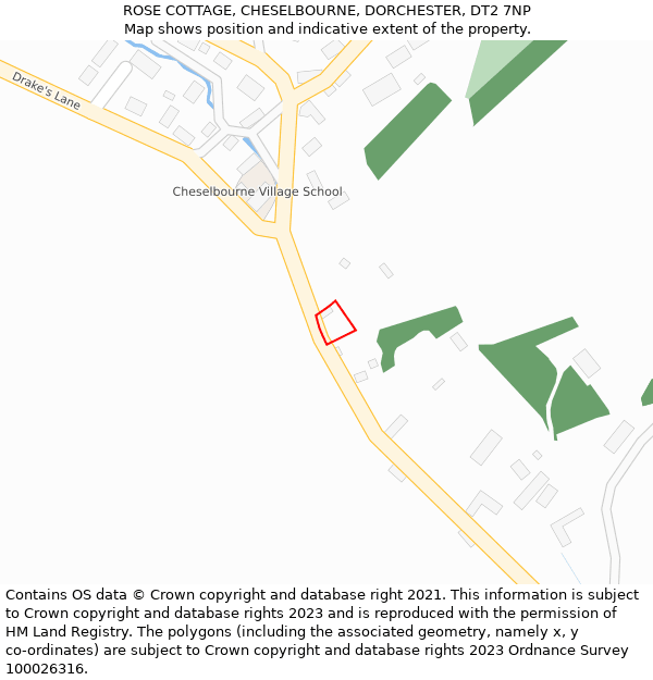 ROSE COTTAGE, CHESELBOURNE, DORCHESTER, DT2 7NP: Location map and indicative extent of plot