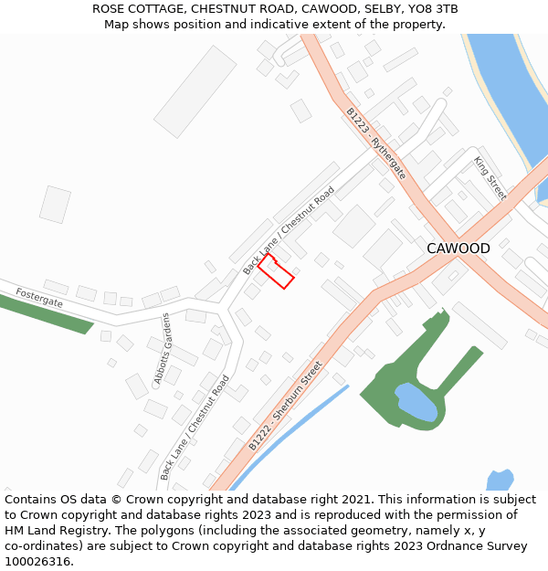 ROSE COTTAGE, CHESTNUT ROAD, CAWOOD, SELBY, YO8 3TB: Location map and indicative extent of plot
