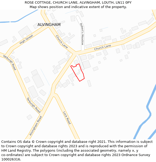 ROSE COTTAGE, CHURCH LANE, ALVINGHAM, LOUTH, LN11 0PY: Location map and indicative extent of plot